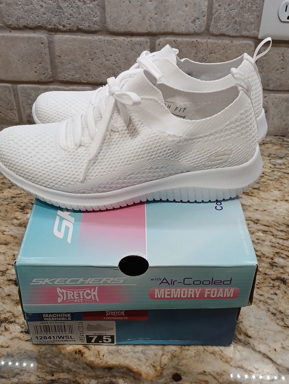 Skechers Women's All-White Knit Slip-On Sneakers